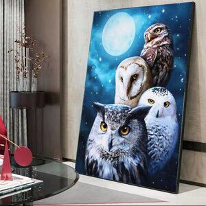 5D Diy Diamond Painting Owls Stitch Kit AB Diamond Round